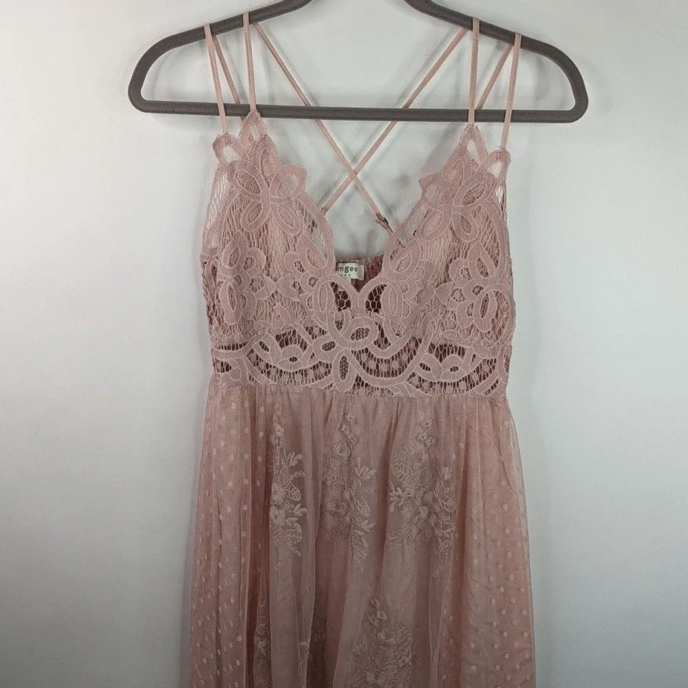 Umgee S Peasant Boho Bohemian Paradise Island Scalloped Lace Maxi Dress - Picture 4 of 12